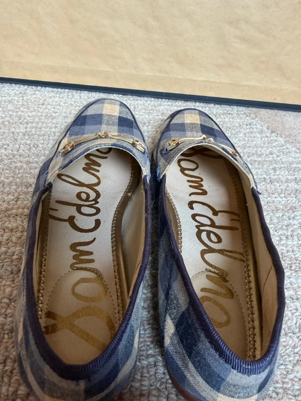 Sam Edelman Navy and Beige Plaid Horsebit Loafers - Picture 4 of 6